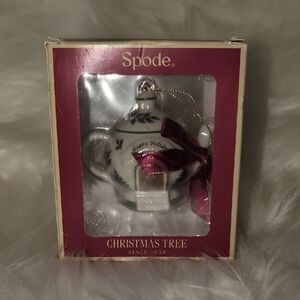 Spode Festive Teapot Ornament with Red Ribbon